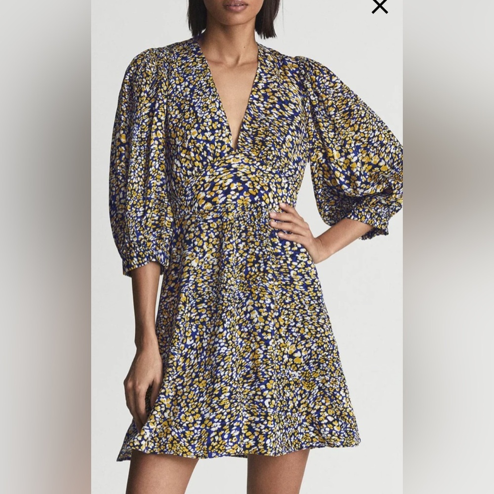 Reiss Puff Sleeve Deep V Mini Dress (with pockets!)